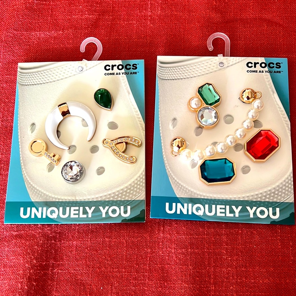2 sets of Crocs Jibbitz Charms: Deep Color Gem 5 pack AND Elevated Dainty 5 pack